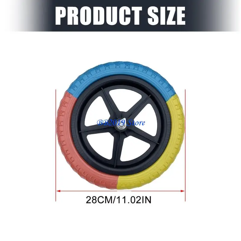 Q0KB Zestaw 2 stabilnych 12-calowych kół piankowych o solidnej konstrukcji i jasnym trójkolorowym wzorze do rowerków biegowych