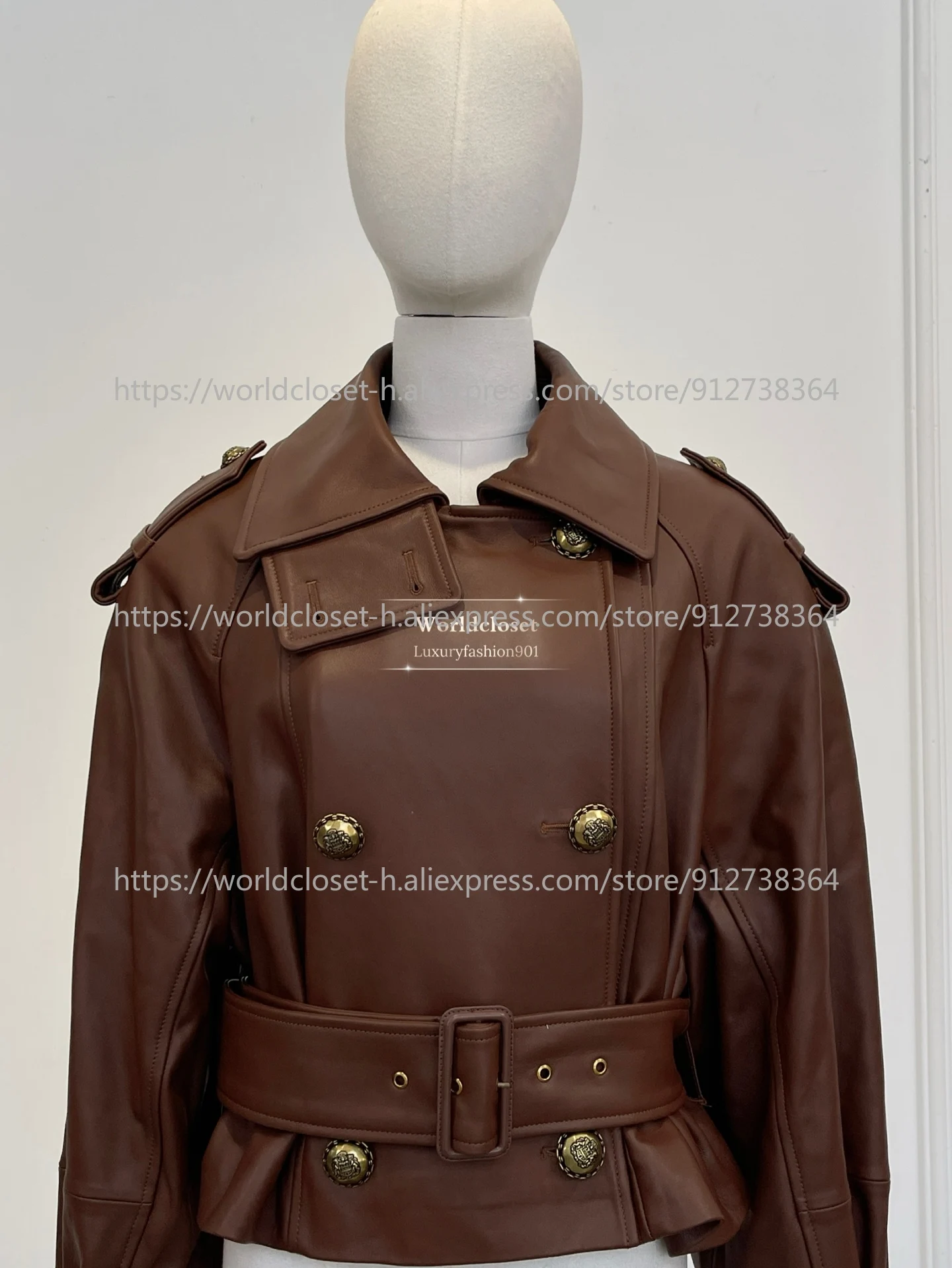 

Brown Long Sleeve Leather Lapel Jacket Tops 2025 New Design