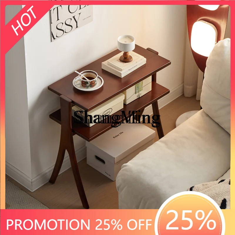 

ZYY all solid wood edge table black retro double-layer coffee desk medieval bookshelf household simple