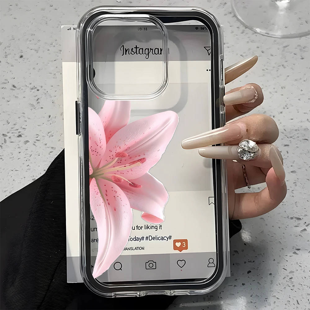 Romantische Rosa Lilien Handyhülle für iPhone 17 16 15 14 13 12 11 Pro Max 17 Air Plus 2-in-1 Candy Color Silikon Soft Cover