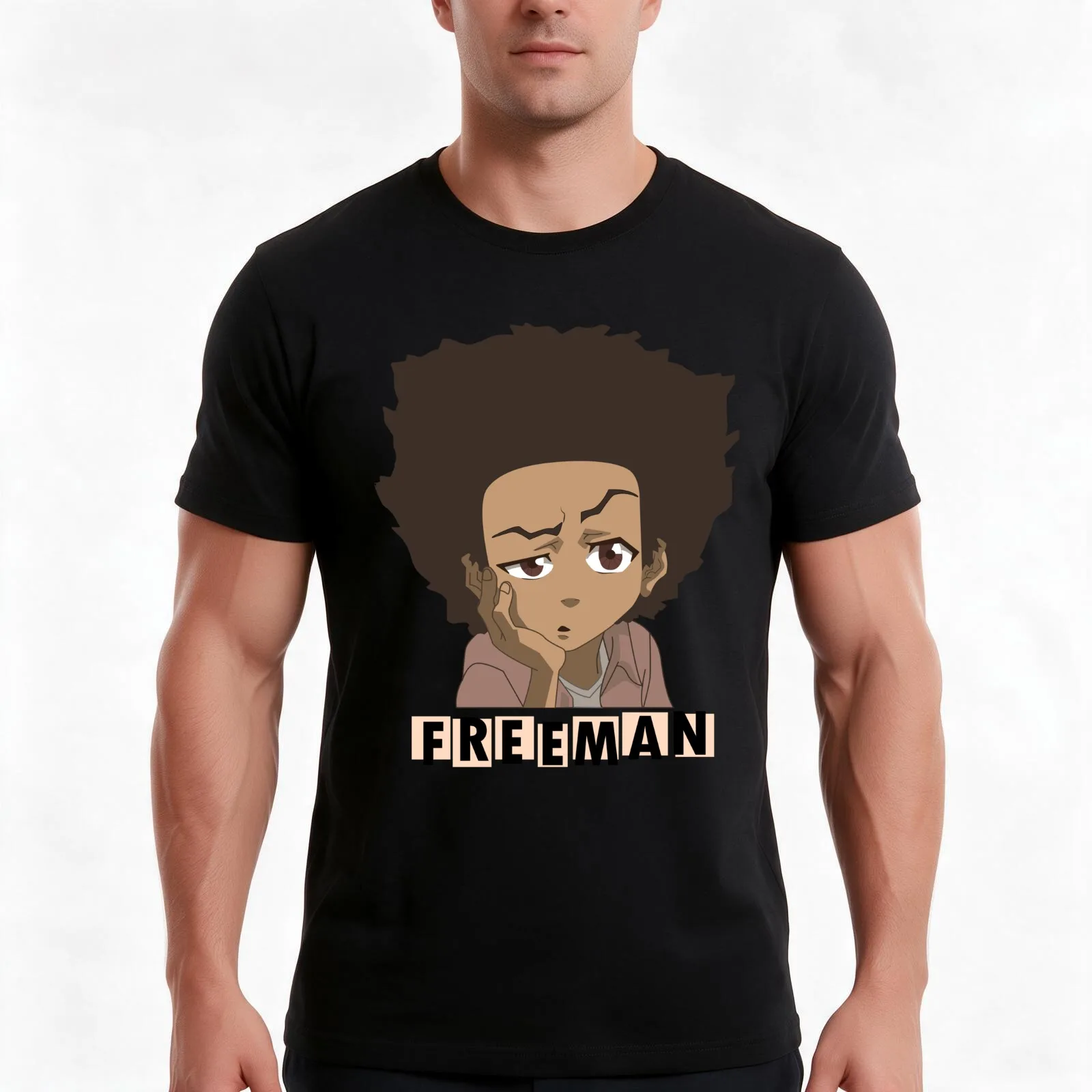 The Boondocks Huey T-Shirt, Summer Casual Cotton Tee, Oversized Streetwear Tops, Vintage Graphic Print, Loose Fit Short Sleeve