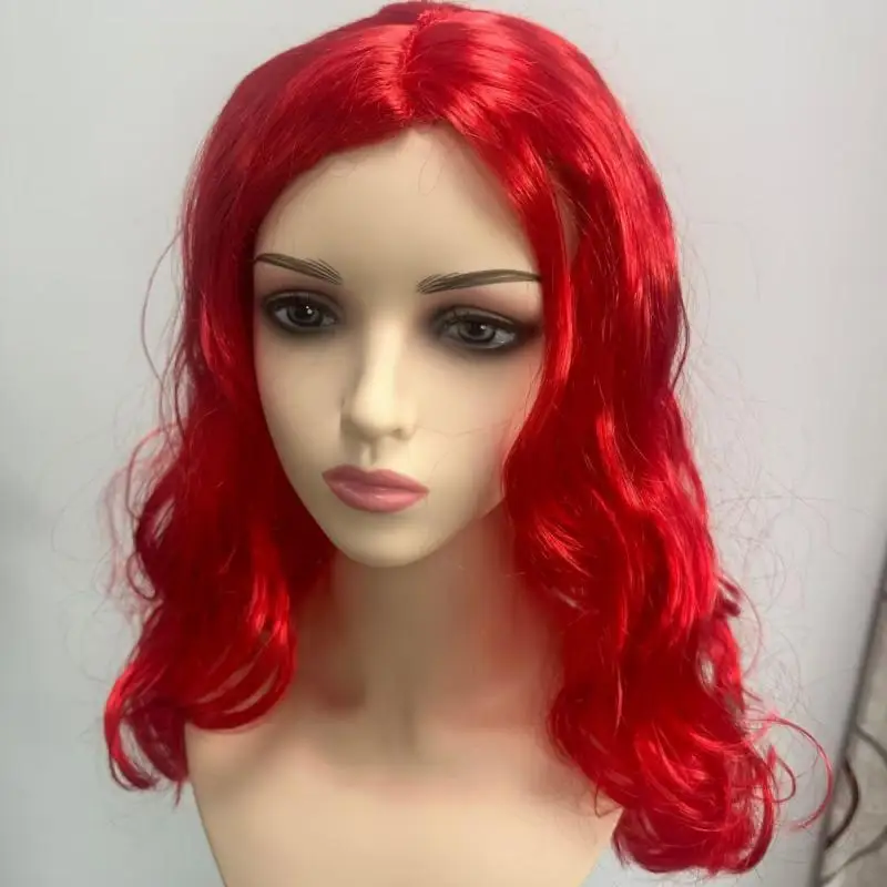 Peluca de Cosplay de sirena Ariel para niños, pelo rojo ondulado, peluca larga y rizada, tocado de fiesta de cumpleaños de Navidad, accesorios de disfraces