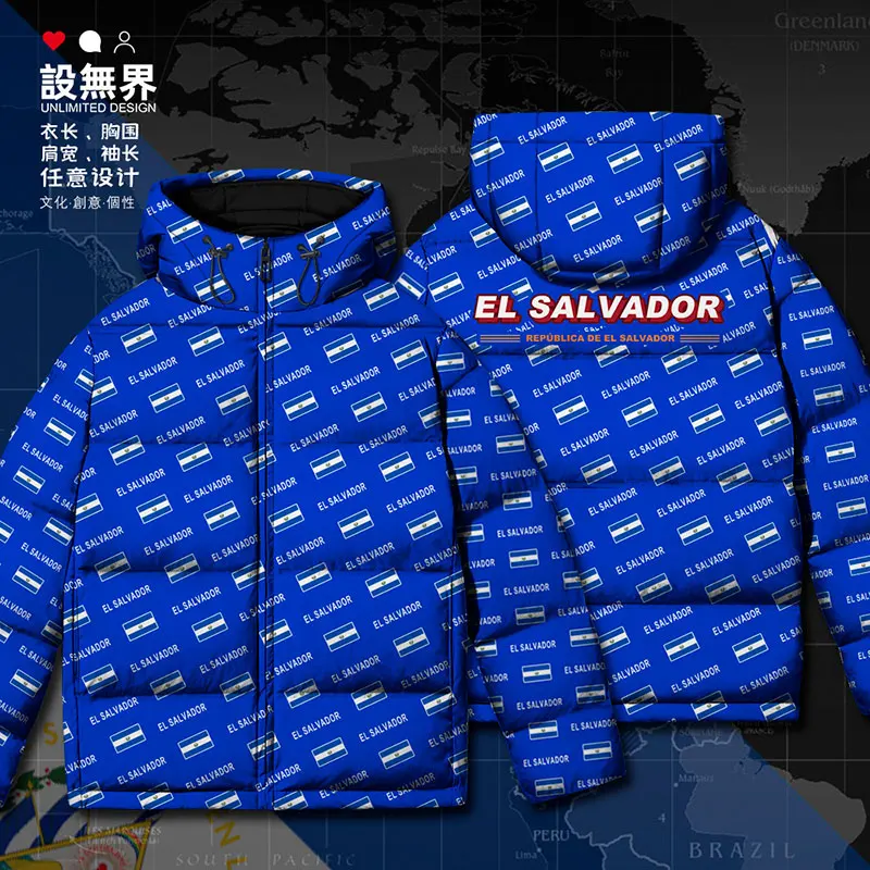 

El Salvador Salvadoran SLV country flag White duck down Jackets Hooded Comfortable Man clothes puffer new down coat Winter