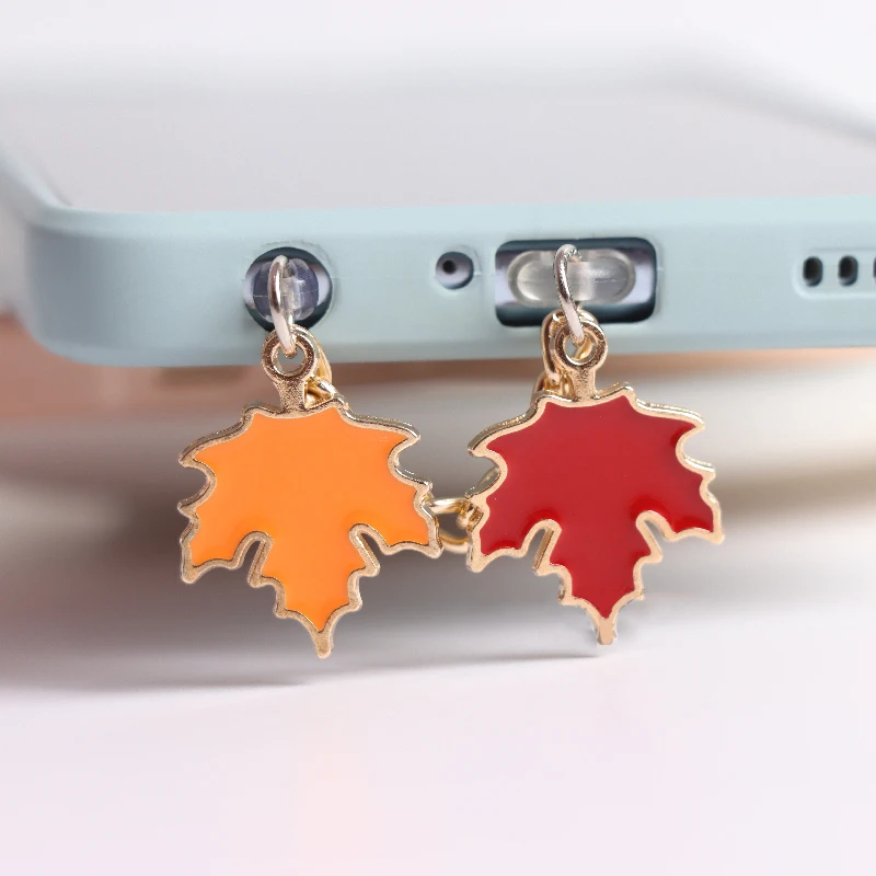 Maple Leaves Dust Plug Charm Kawaii Anti Dust Cap 3.5MM Jack Charge Port Plug For iPhone14 Type C Dust Protection Stopper