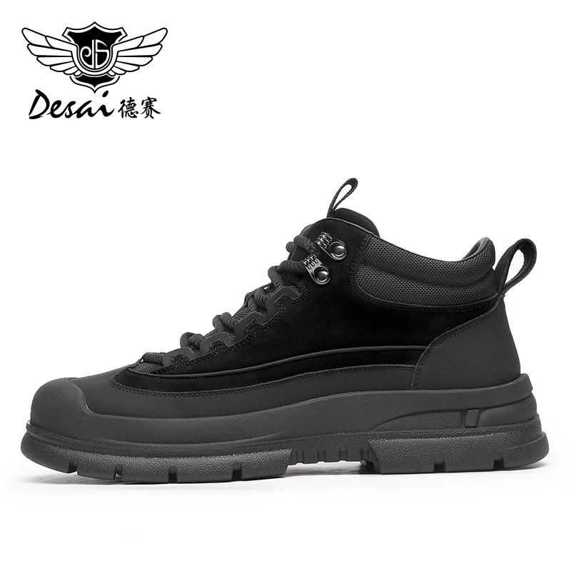 DESAI Brand Full Grain Leather Mens Boots Hiking Shoes Casual Breathable Fashion Outdoor Jogging Trekking Winter 2023