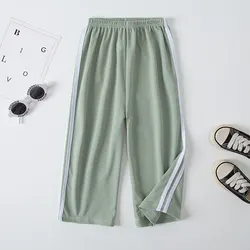 Summer CHILDREN'S Green Wide-leg Pants Boys and Girls Leisure Sports Pants Elastic Waist Pants