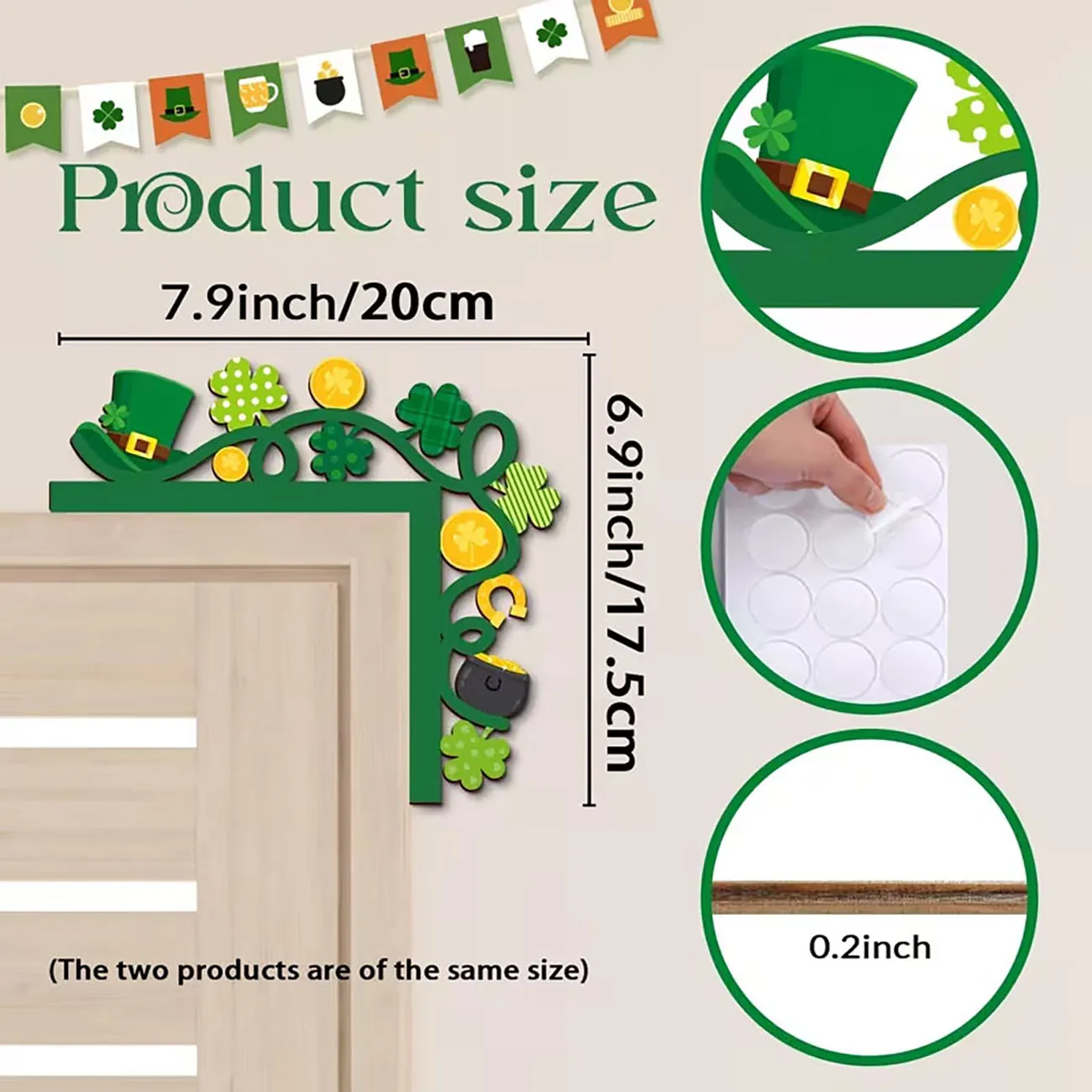 2Pcs St Patricks Day Door Frame Decor Wooden Clover Leprechaun Hat Door Corner Ornament for Home Party