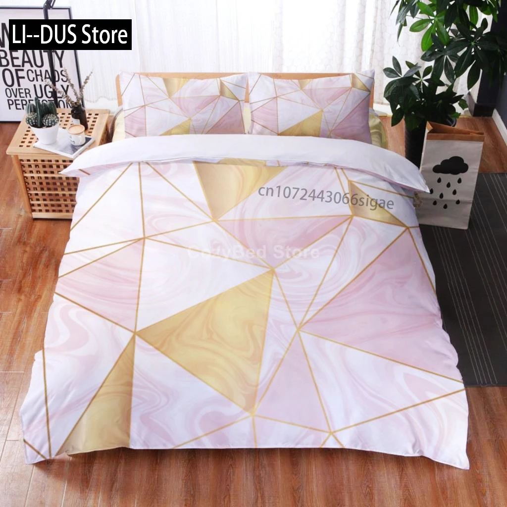 

Gorgeous White Gold Marble Pattern Bedding Set Modern Duvet Cover Sets Comforter Bed Fashion Luxury Adults Bedroom Decorating
