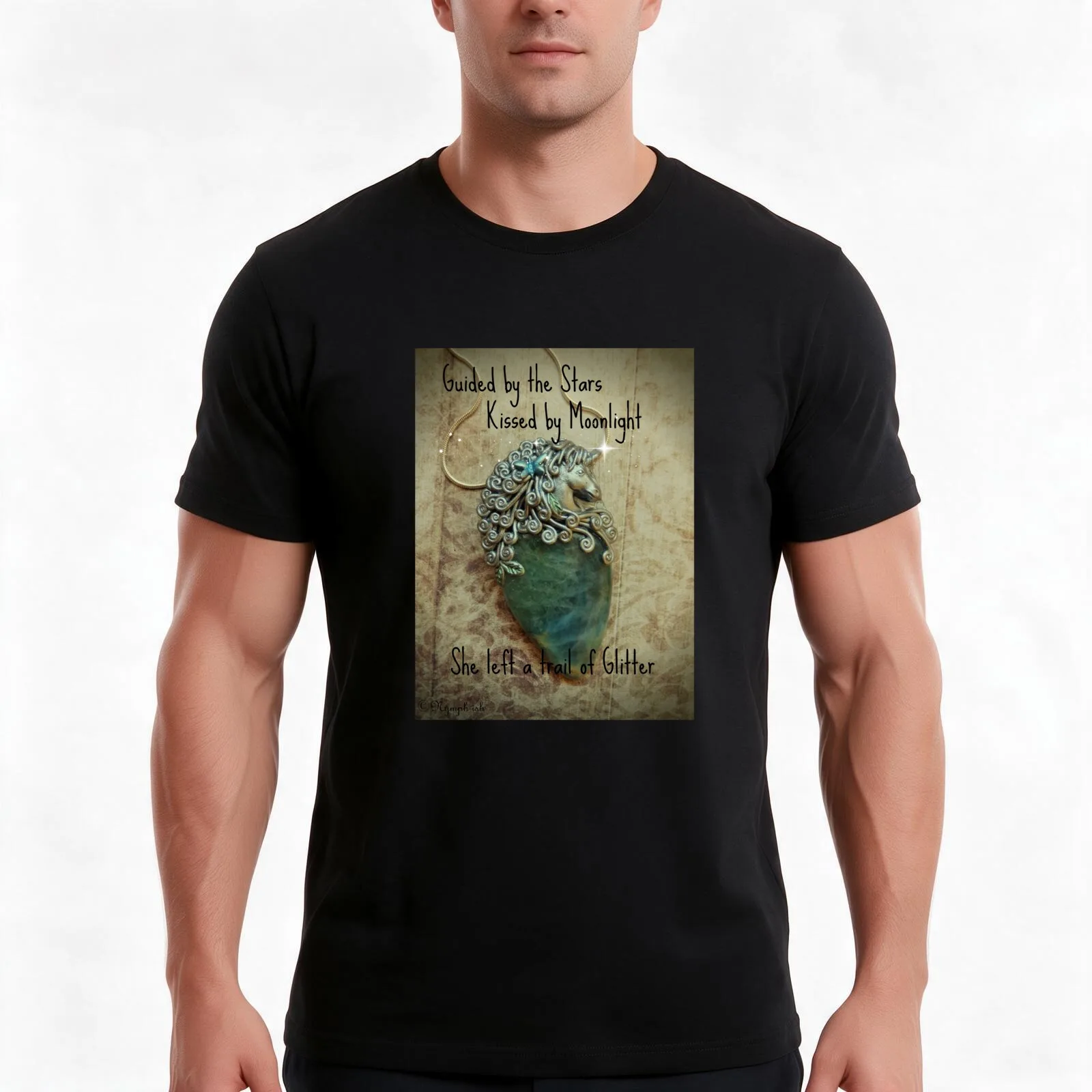 Guided by the Stars Kissed by Moonlight She left a Trail of Glitter One of a Kind Aquamarine Unicorn Butterfly Creation T-Shirt