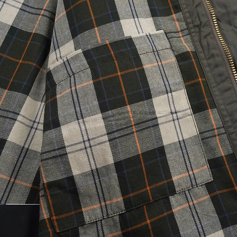 Klassische Jagdjacken aus gewachstem Baumwollstoff für Herren, Canvas-Arbeitsjacke mit Cordkragen, kariertem Futter, Freizeitmantel, Arbeitskleidung für Herbst und Winter – Detail 5