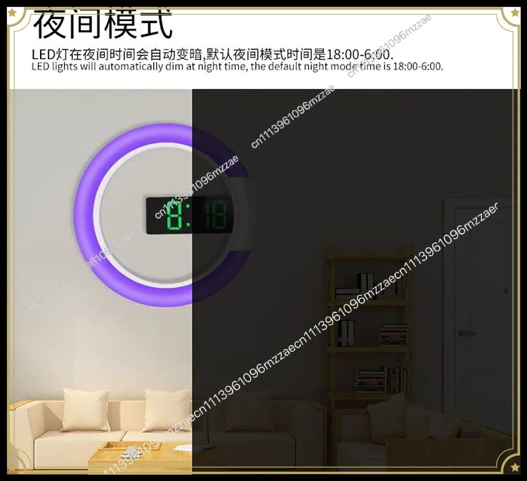 LED Mirror Hollow Wall Clock Multi-function Creative Clock Household Creative Thermometer Digital Noise