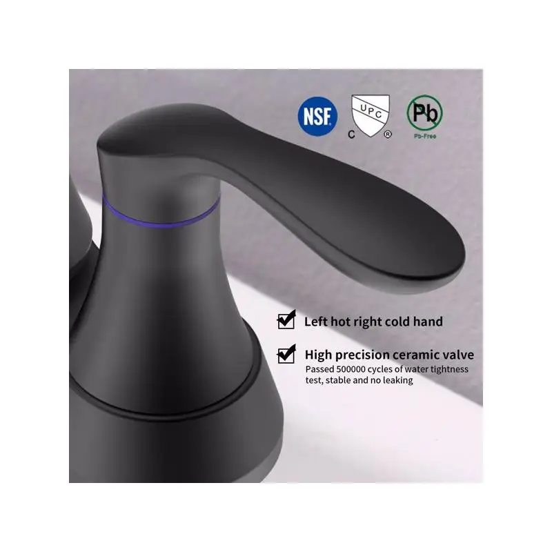 Bateria łazienkowa w kolorze matowej czerni z odpływem pop-up i wężami doprowadzającymi wodę, dwuuchwytowa, obrót 360 stopni °   Wysoki, obrotowy kran do umywalki łazienkowej o średnicy 6 cali.