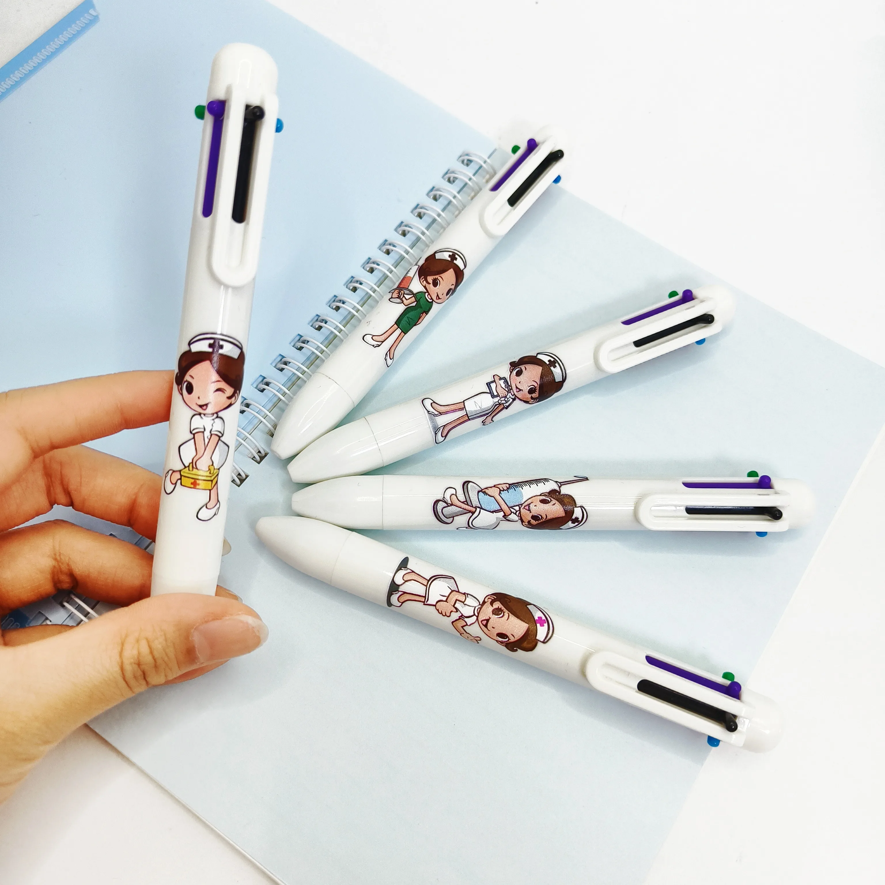 6/12PCS White Medical Six Color Pen Medical Printing Pen Nurse's Day Series Press Gift Pen