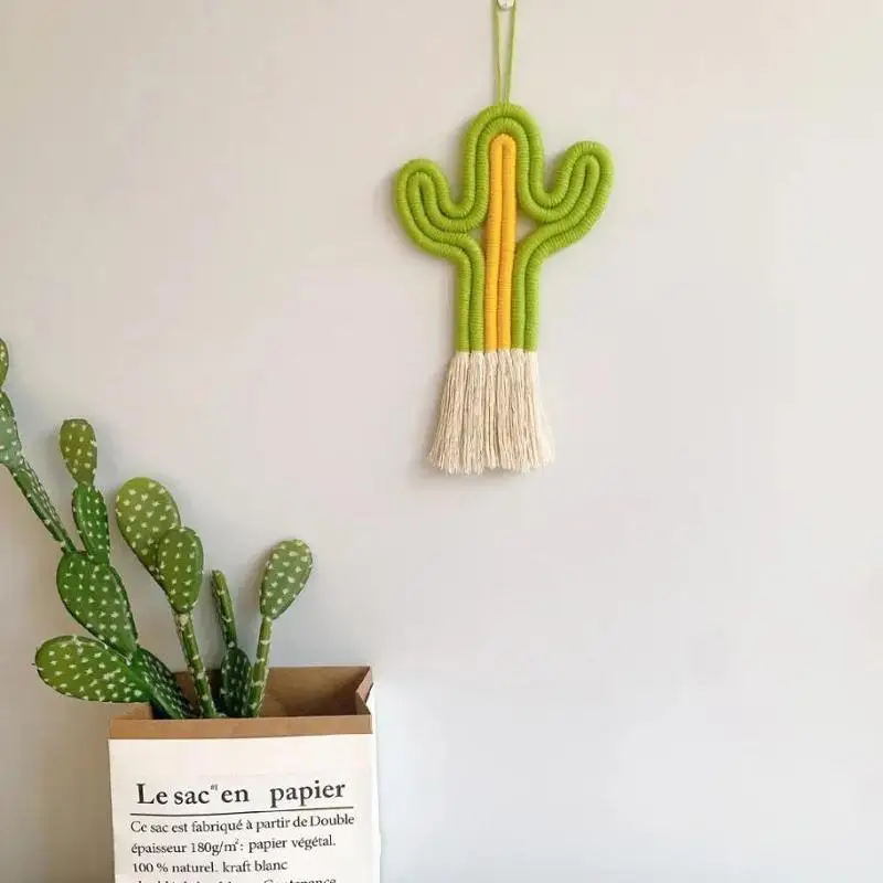 2026 New Creative Cactus Macrame Wall Hanging Weaving Craft Home Decor Kids Nursery Room Boho Party Wall Decoration Supplies