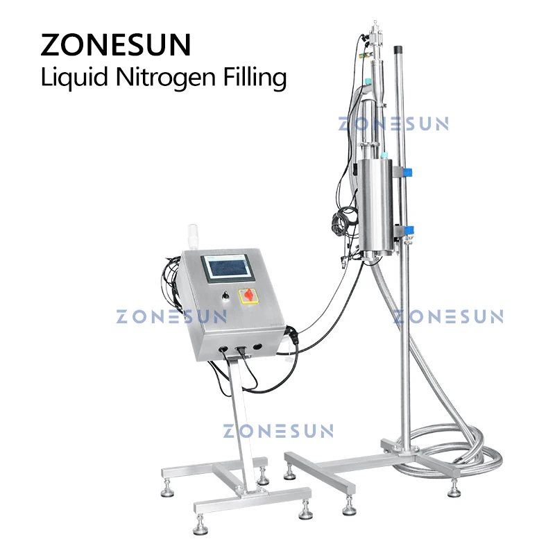 ZONESUN آلة تعبئة النيتروجين السائل المضادة للأكسدة إزالة الأكسدة للمنتجات الغذائية المشروبات زجاجات مياه عصير مقاومة للرطوبة ZS-LN01