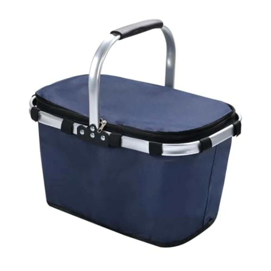 Picnic Basket with Handle, 30L Large Foldable Insulated Cooler Picnic Basket, Grocery Shopping Basket for Travel Camping Market