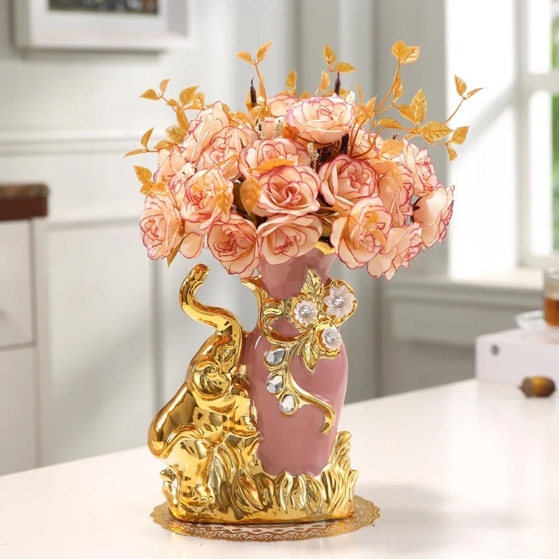 Modern Minimalist Home Living Room Entrance Gold Glass Vase Light Luxury Wind Desktop Flower Container Decorations Ornaments