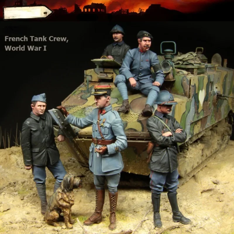 Kit de modelo de figura de resina a escala 1/35, equipo de tanques franceses de la Segunda Guerra Mundial, Kit de modelismo militar para 5 personas, Mini escultura autoensamblada sin pintar N550