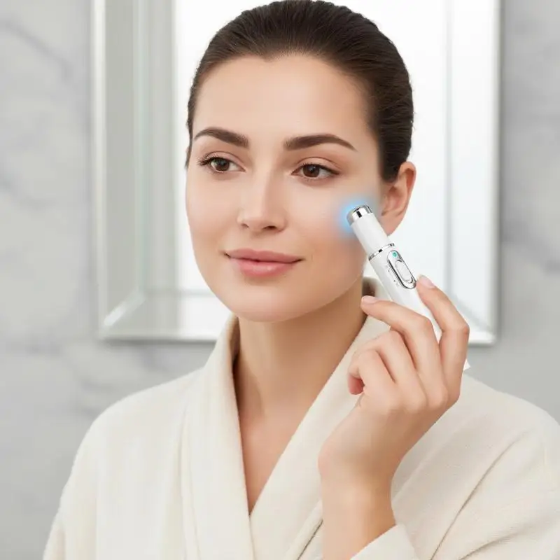 Battery Operated White Blue Light Eye Massage Pen Lightweight Facial Beauty Care Tool for Trip Skincare Use