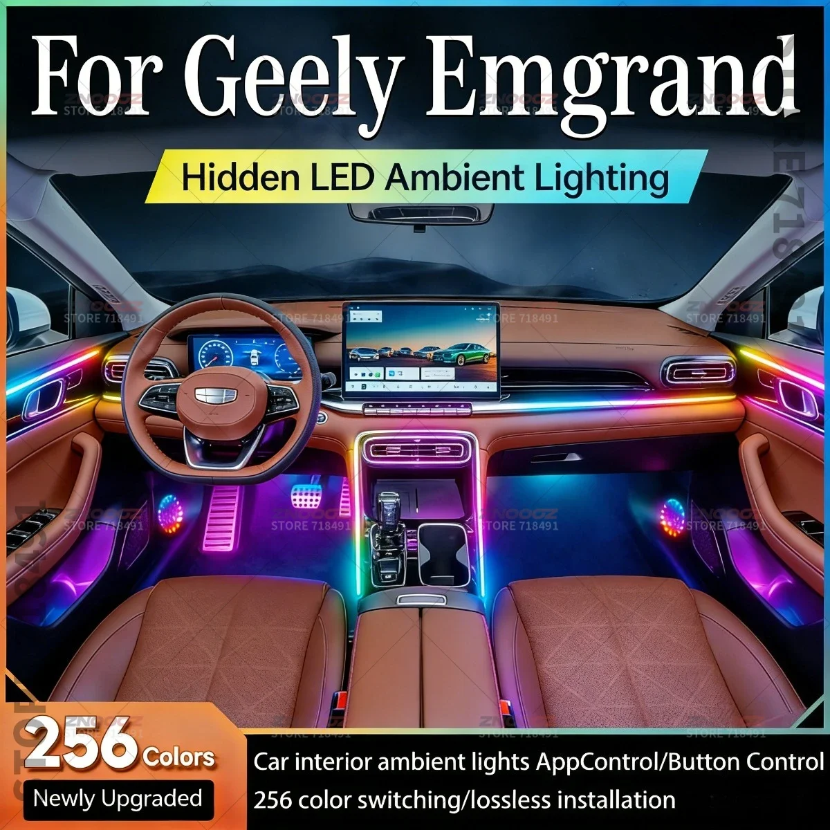 22in1 RGB Car Interior Acrylic Car Ambient Lights RGB Hidden Acrylic Strip Decoration Atmosphere Accessories For Geely Emgrand