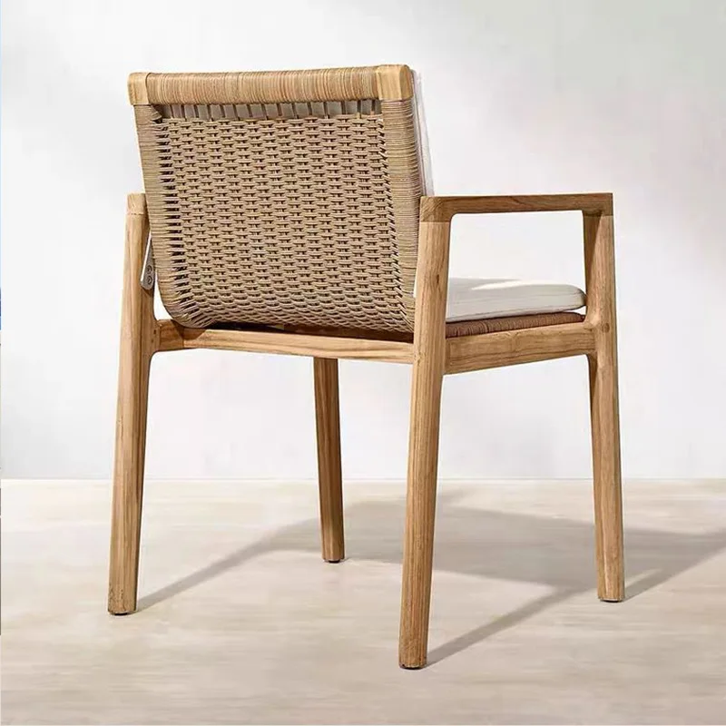 كرسي طعام حديث من خشب الساج مصنوع من الخيزران المنسوج لظهر منتجع الفناء والحديقة #3