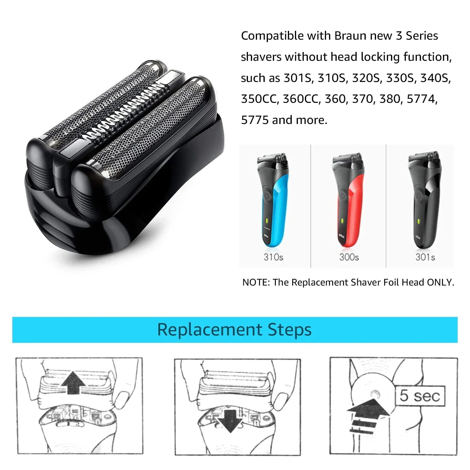 Sostituzione testina di rasatura per Braun 21B serie 3 5776 5415 5772 3040cc 3050cc 3080cc 300s 310s 3040s 340 350 380 lama di rasoio