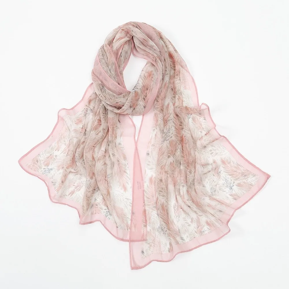 New Chiffon Printed Silk Scarf Floral Lotus Breathable Long Silk Scarf Thin Fashion Scarf