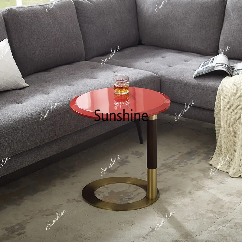 Solid wood sofa edge few light luxury creative c-type mobile stainless steel small coffee table  FT