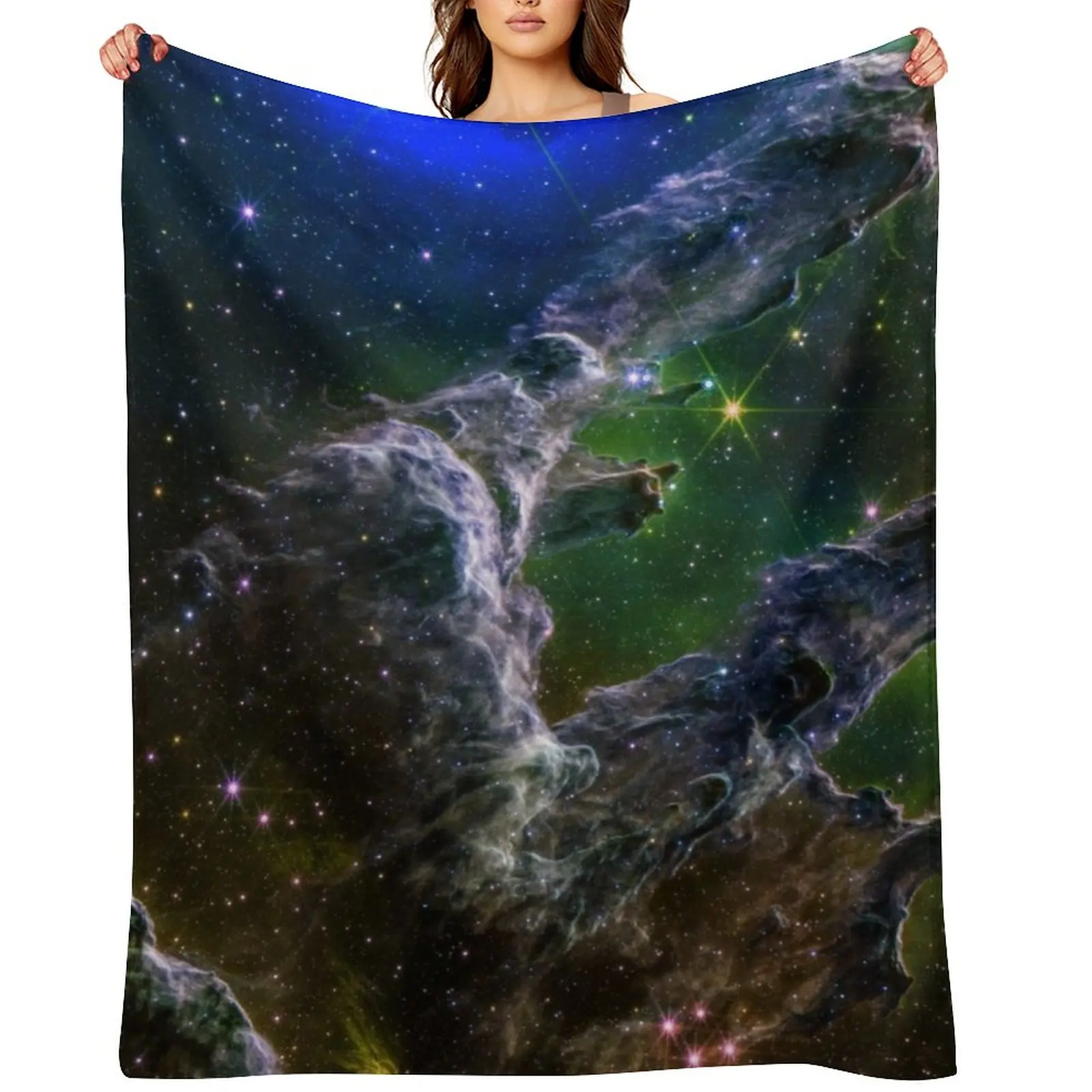

Pillars of Creation JWST comp deep green blue Throw Blanket Plaid on the sofa Blankets For Bed Hairy Multi-Purpose Blankets