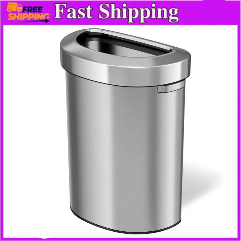 

23 Gallon Stainless Steel Semi-Round Open Top Trash Can and Recycle Bin, 87 Liter, Slim and Space-Saving Design for Home, Office