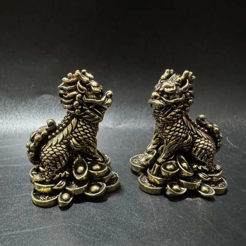 Brass Unicorn Ornament, A Pair of Round Treasure Unicorn New Collection, Exquisite Workmanship Ornament