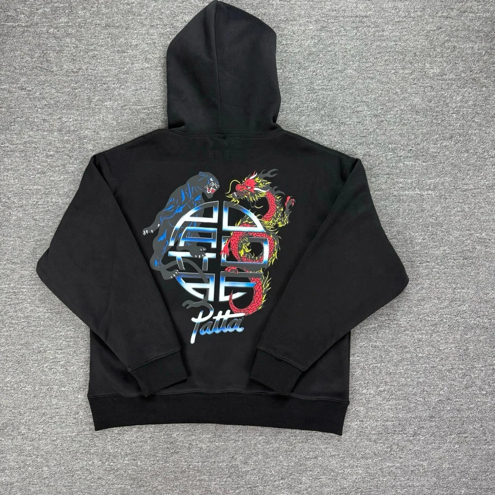 

Черная толстовка с леопардовым принтом дракона Patta 2025 года для мужчин и женщин, уличная одежда лучшего качества, пуловер большого размера, толстовка с капюшоном