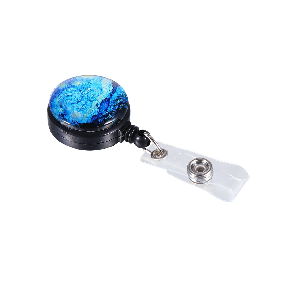 

2Pcs Retractable Marble Badge Holder Blue Sky Telescopic Id Clip for Nurse Doctor Student Exhibition Work Badges