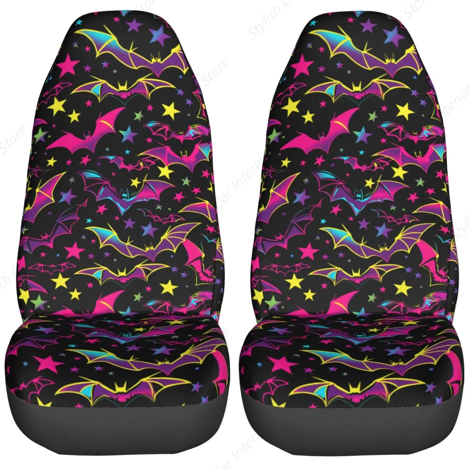 

Neon Bats Car Seat Covers Set 2 Pcs Auto Interior Car Accessories Protetors Car Mat Covers Universal Fit Most Car SUV Van Truck