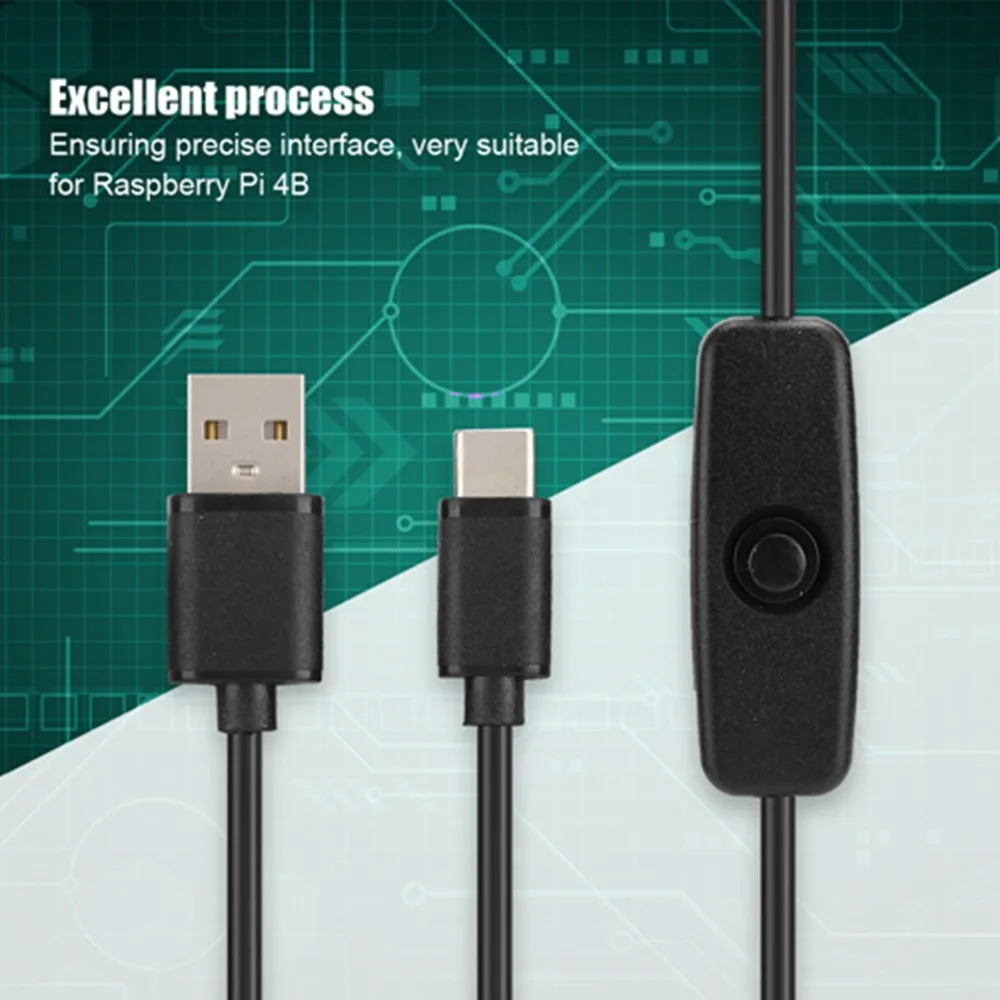 Durable 5V 3A Type C to USB Charging cable 1M / 3.3ft Power Button Switch Power Adapter Type C Cable DIY Electronics