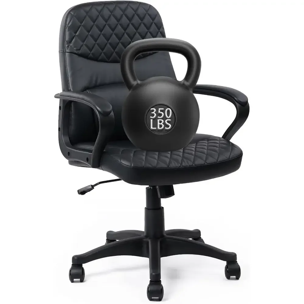 

Ergonomic Leather Swivel Chair with Wheels, Lumbar Support and Armrests for Home or Office Desk, Black