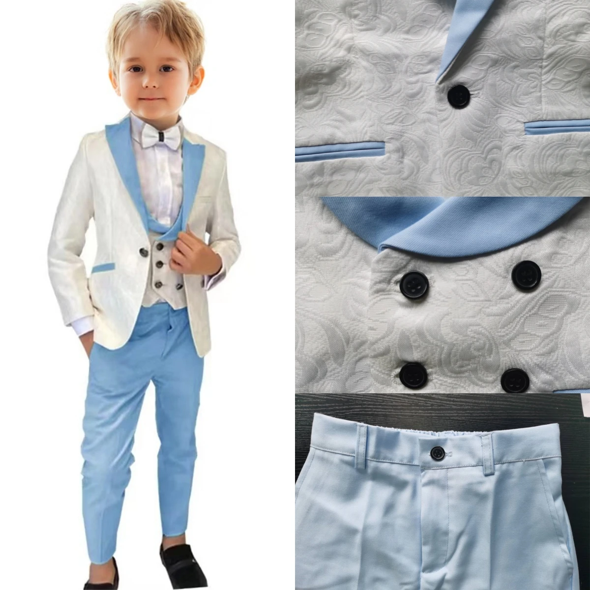 Formalny chłopięcy 3-częściowy komplet garniturów (kurtka + kamizelka + spodnie) Paisley Slim Fit klasyczny dziecięcy smoking maluch sukienka obrączka niedźwiedź