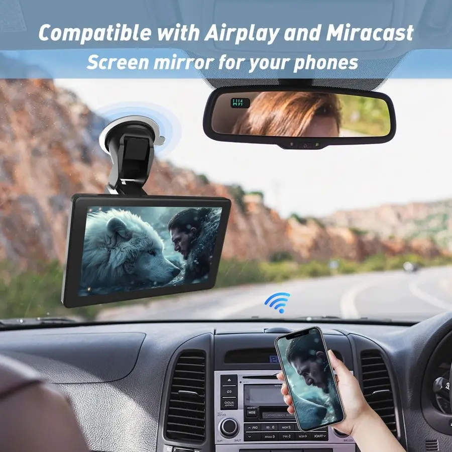 Écran HD Carplay pour voiture, stéréo portable sans fil Apple Android Auto Car Play avec commande vocale, caméra de recul, lien miroir,