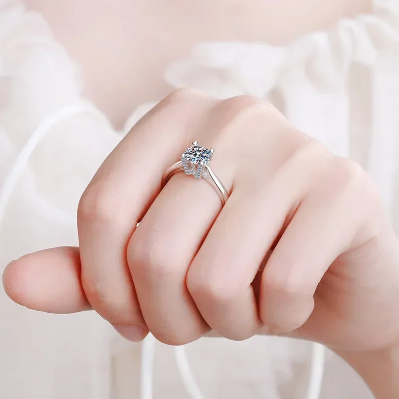 Exquisite Store 1 Carat Moissanite Rings for Women, Fashion Platinum Pt950 Letters Personality Wedding Fine Jewelry Gift Lady