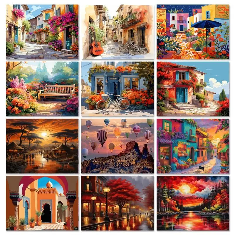 GATYZTORY Painting By Number For Adults Landscape Kits Acrylic Paints Handpainted Painting Diy Ideas House Picture On Canvas Hom