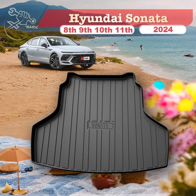 

For Hyundai Sonata 8th 9th 10th 11th 2011-2024 TPE Custom Fit Car Trunk Mat All Season Black Cargo Mat 3D Shaped Laser Measured