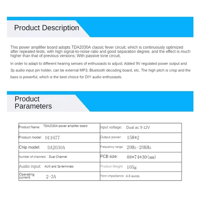 

HiFi High Fidelity TDA2030A Dual Channel Amplifier Board 2.0 Fever Speaker Sounds 2x15W Finished Electronic DIY
