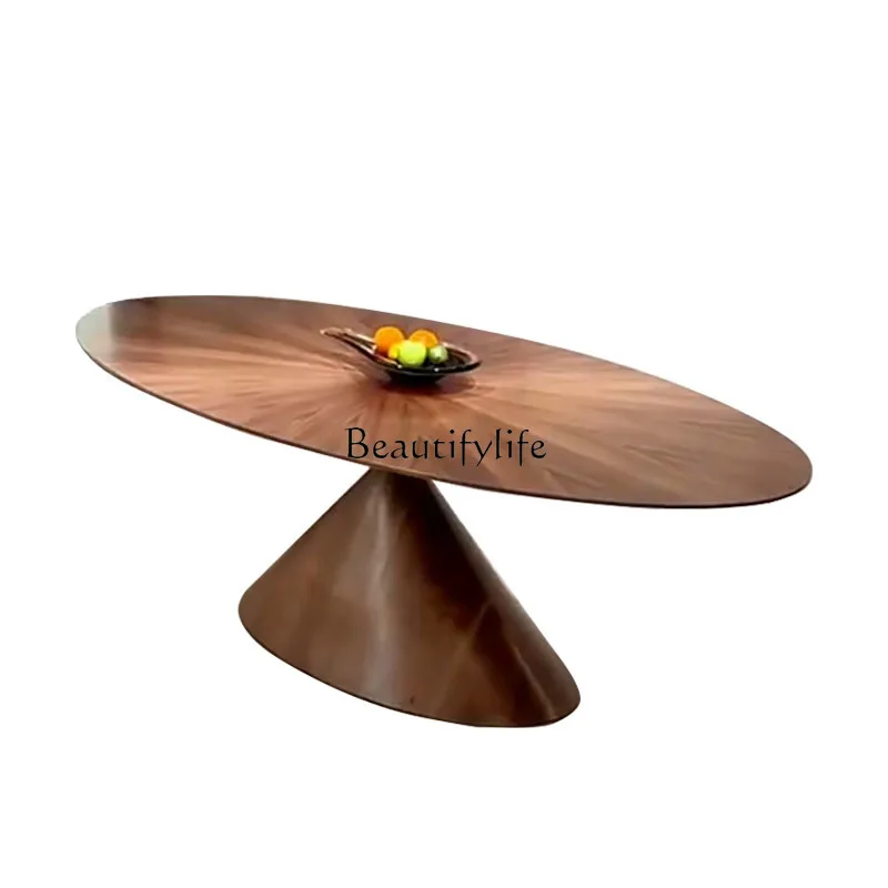 

Italian minimalist North American black walnut dining table creative oval solid wood dining table