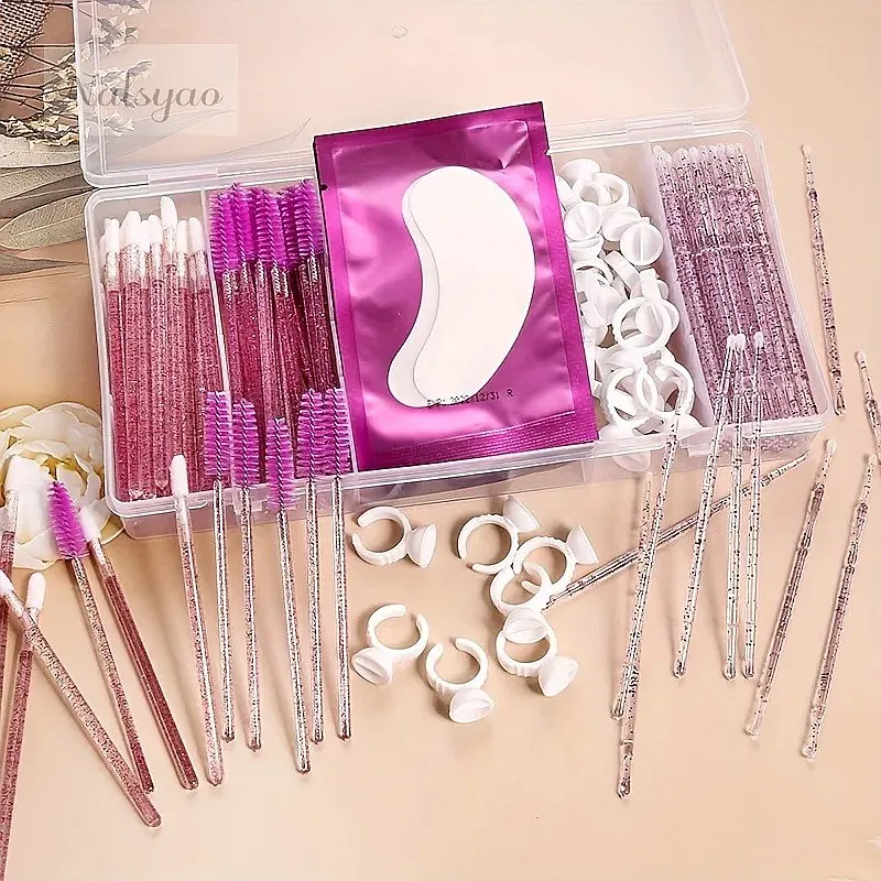 130 pcs Set Glue Tweezer Organizer Makeup With Cover Rectangle Vertical 5 Grid Eyelash Extension Storage Box Holder