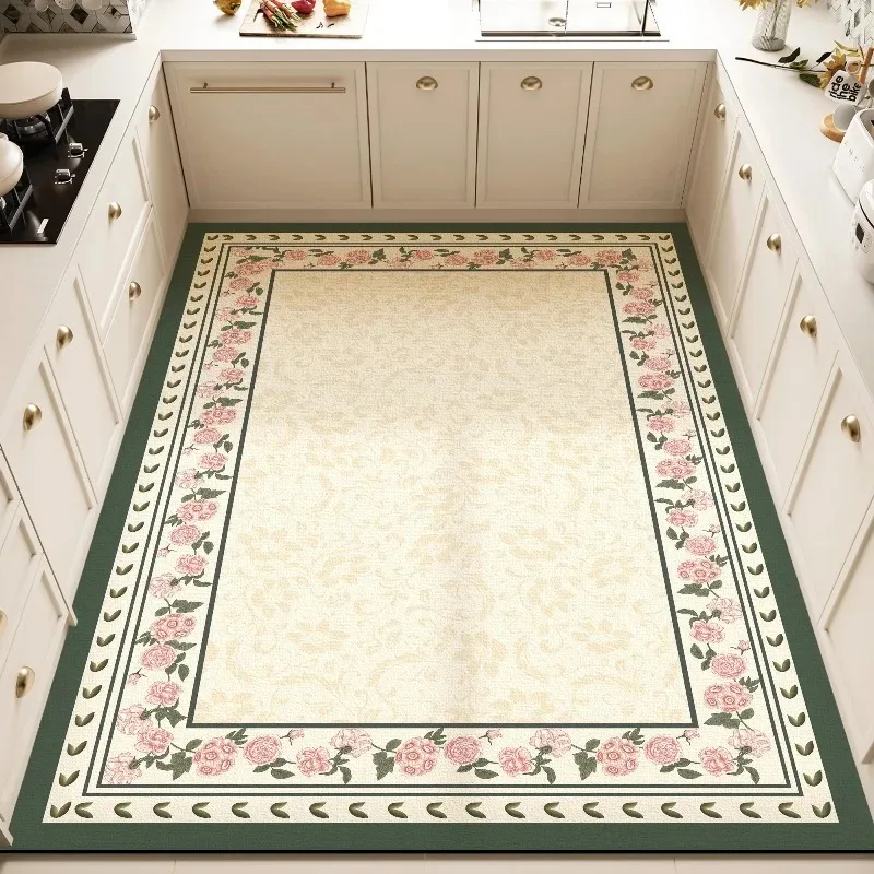 Classic Floral Print PVC Leather Kitchen Rug Waterproof Oil-proof Stain-resistant Carpet Large Area Non-slip Floor Mats 러그 Tapis
