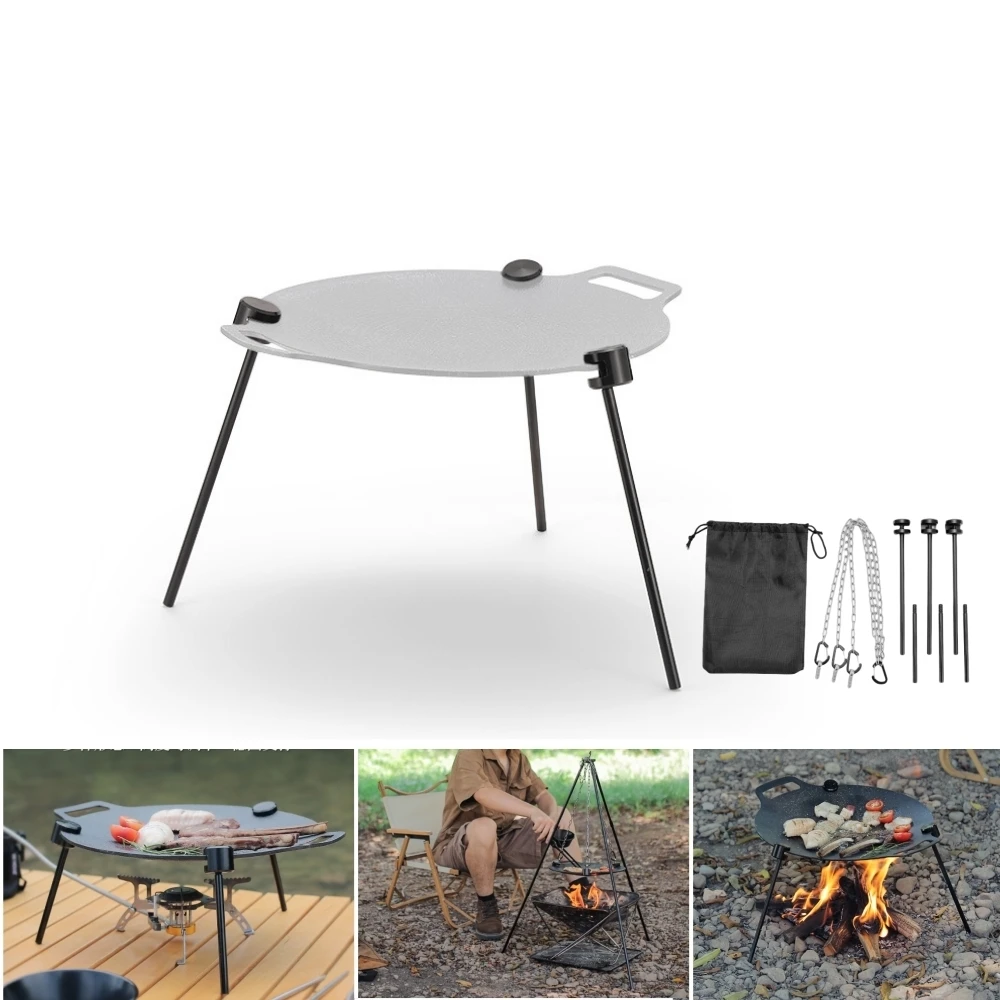 Outdoor Barbecue Pan Hanger Aluminum Alloy Triangular Bracket Multifunctional Portable Camping Adjustable BBQ Tray Support New