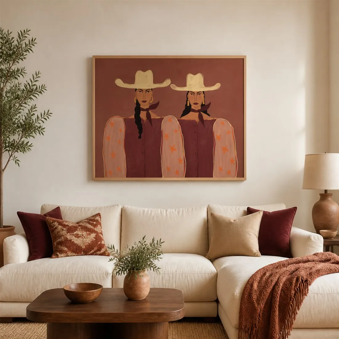 Two Cowgirls Western Print,Canvas Wall Print,Modern Art Illustration,High‑Grade Home Decoration Artwork for Bedroom,Living Room,