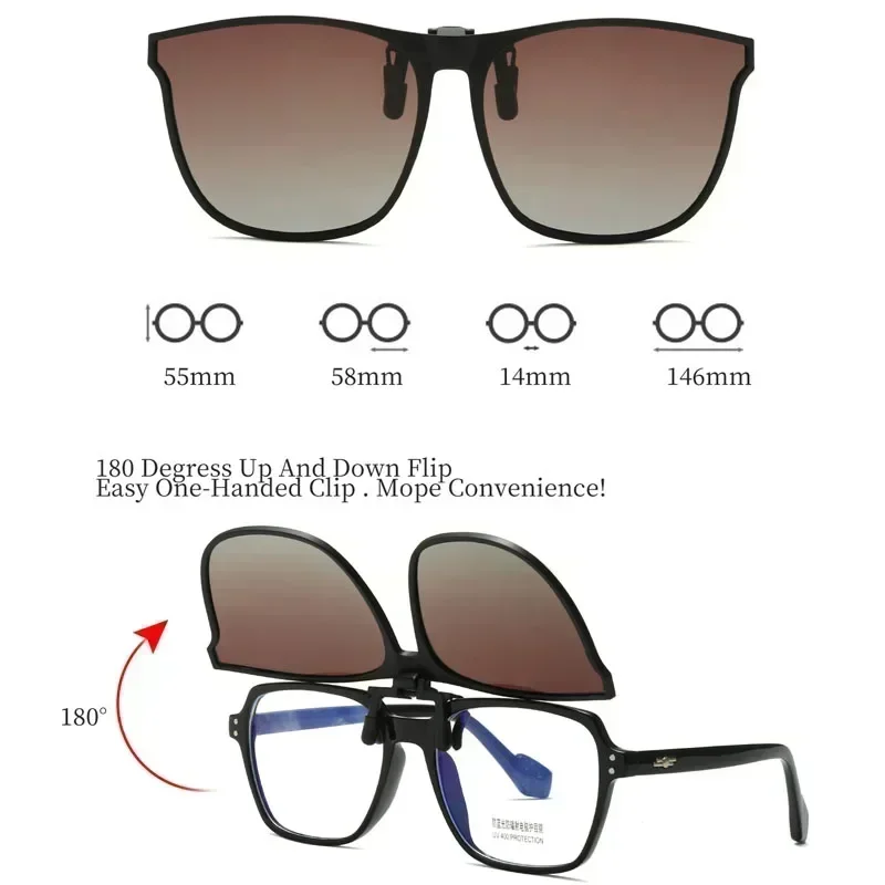 1pcs Polarized Clip On Sunglasses Men Photochromic Car Driver Goggles Night Vision Glasses Anti Glare Vintage Square Eyewear view 2