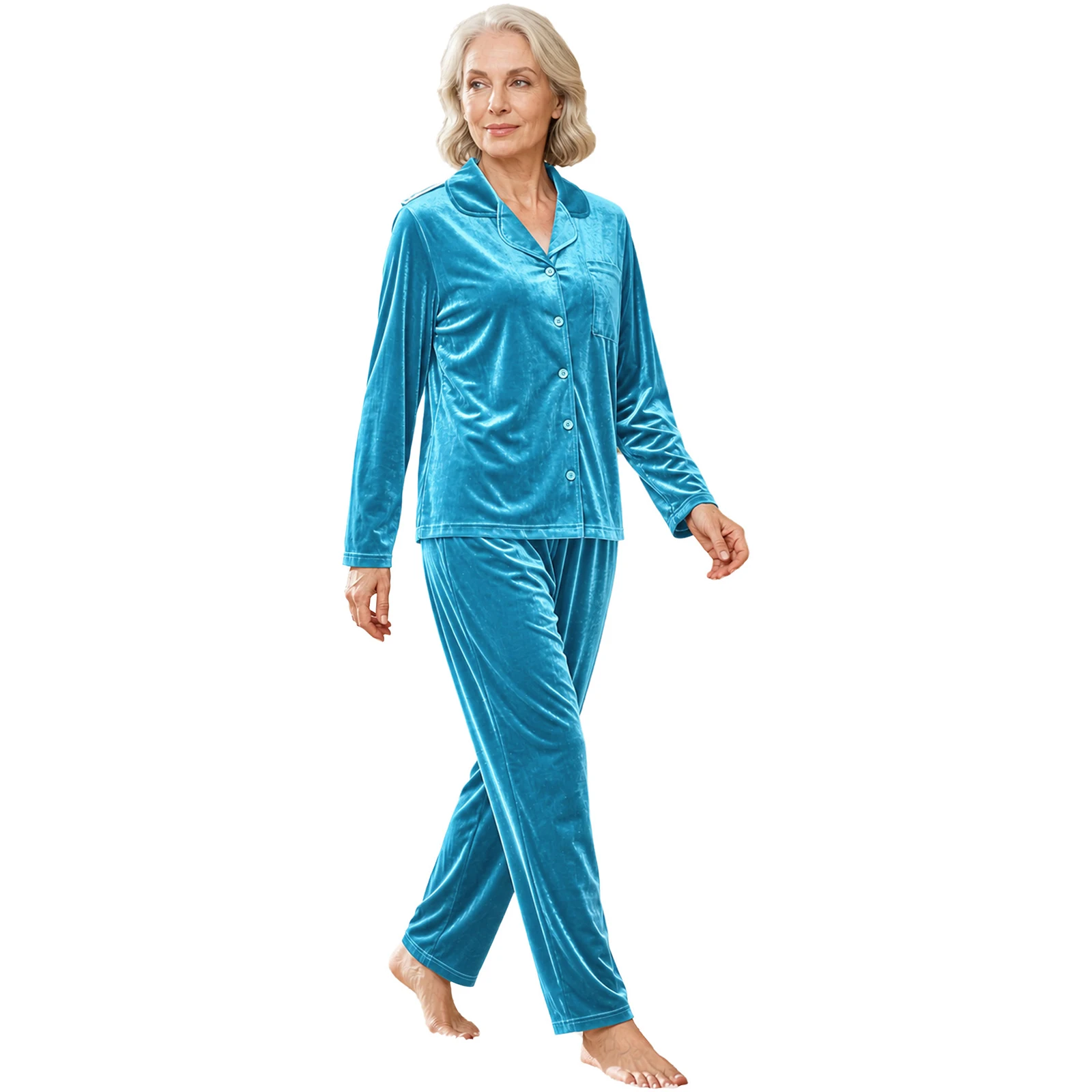 Women Pajamas Set Costume Elderly Nursing Nightgown Custom Light Luxury Velvet Overalls Nightdress Robes Dress Suit Casual Dress