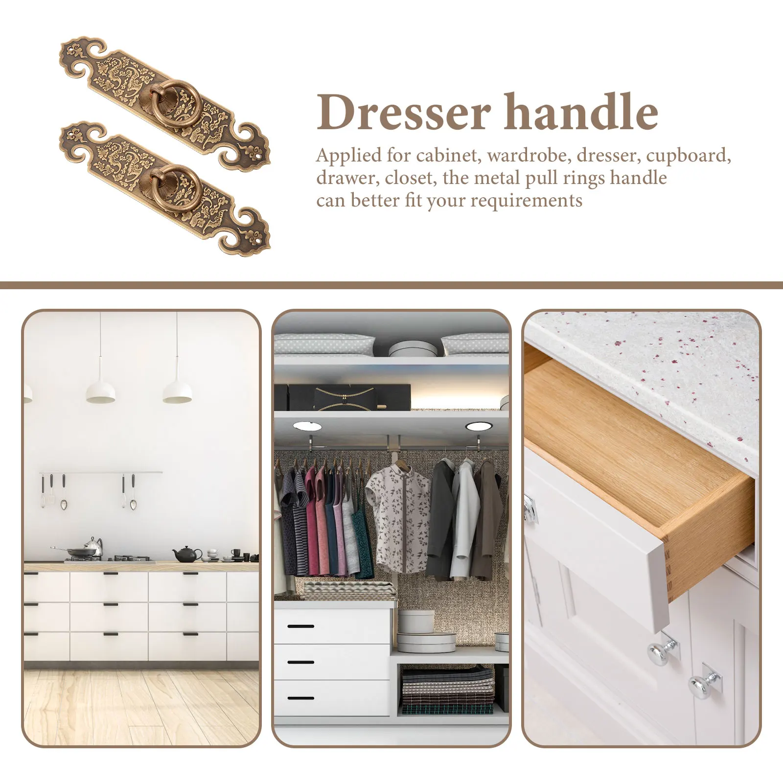 

2Pcs Chinese Style Pull Rings Decorative Metal Cabinet Drawer Dresser Handle Vintage Design Exquisite Craft Compact